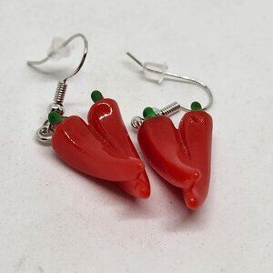 Chili Pepper Red Vegetable Resin Hook Dangle Earrings